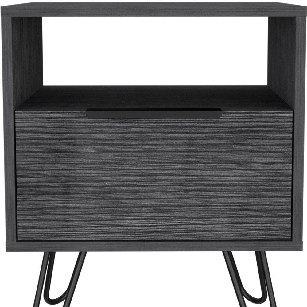 22" Gray Faux Wood Nightstand With Storage HomeRoots