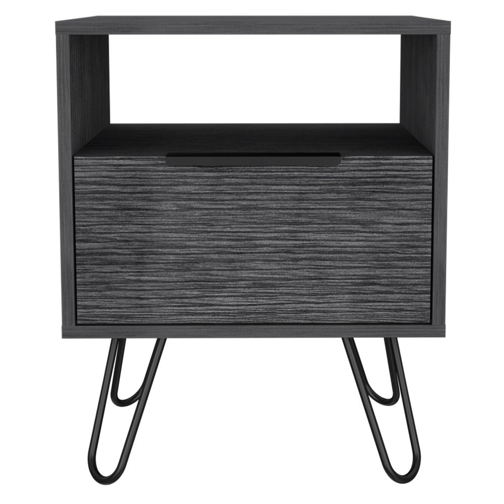 22" Gray Faux Wood Nightstand With Storage HomeRoots