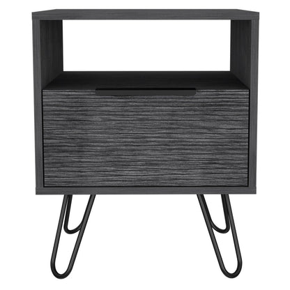 22" Gray Faux Wood Nightstand With Storage HomeRoots