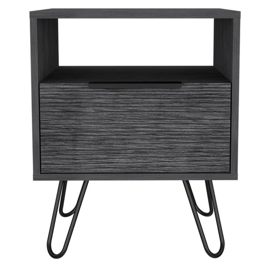 22" Gray Faux Wood Nightstand With Storage HomeRoots