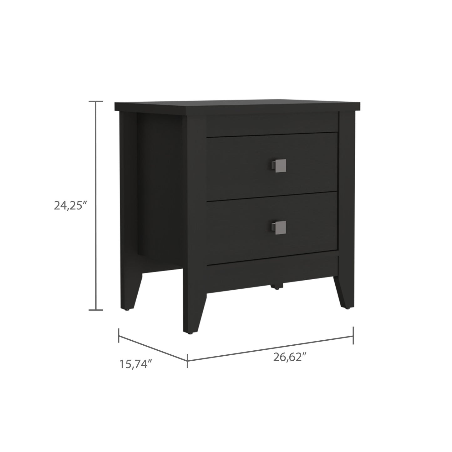 24" Black Two Drawer Faux Wood Nightstand