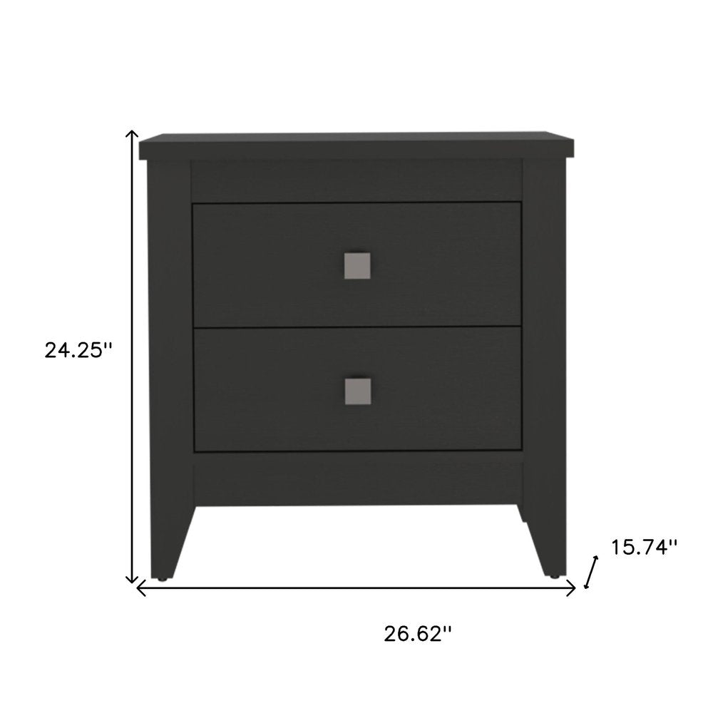 24" Black Wood Two Drawer Nightstand HomeRoots