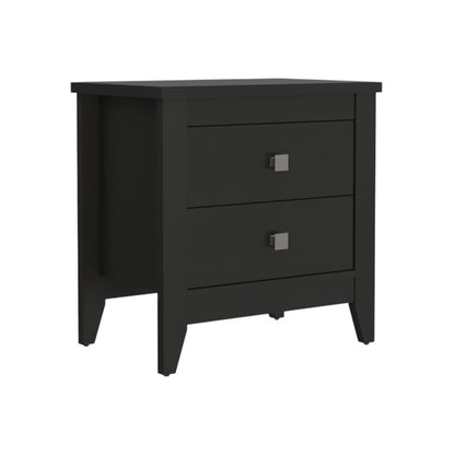24" Black Wood Two Drawer Nightstand HomeRoots