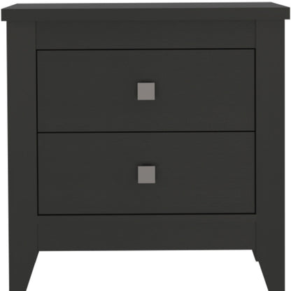 24" Black Two Drawer Faux Wood Nightstand