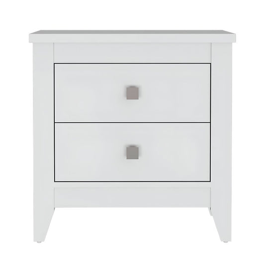 24" White Wood Two Drawer Nightstand HomeRoots
