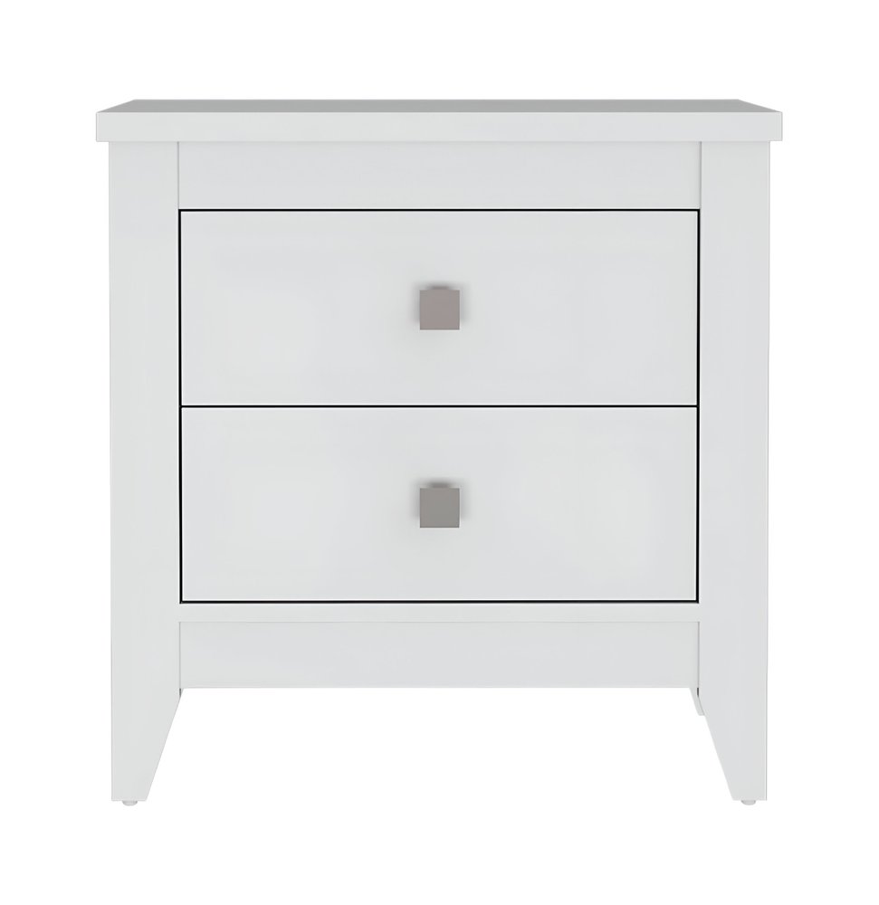24" White Wood Two Drawer Nightstand HomeRoots