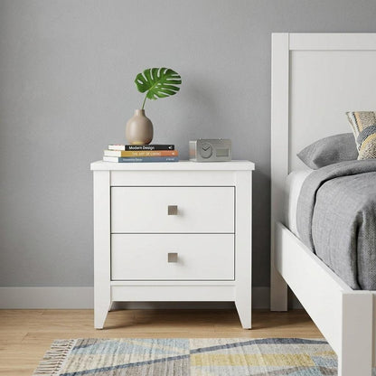 24" White Wood Two Drawer Nightstand HomeRoots