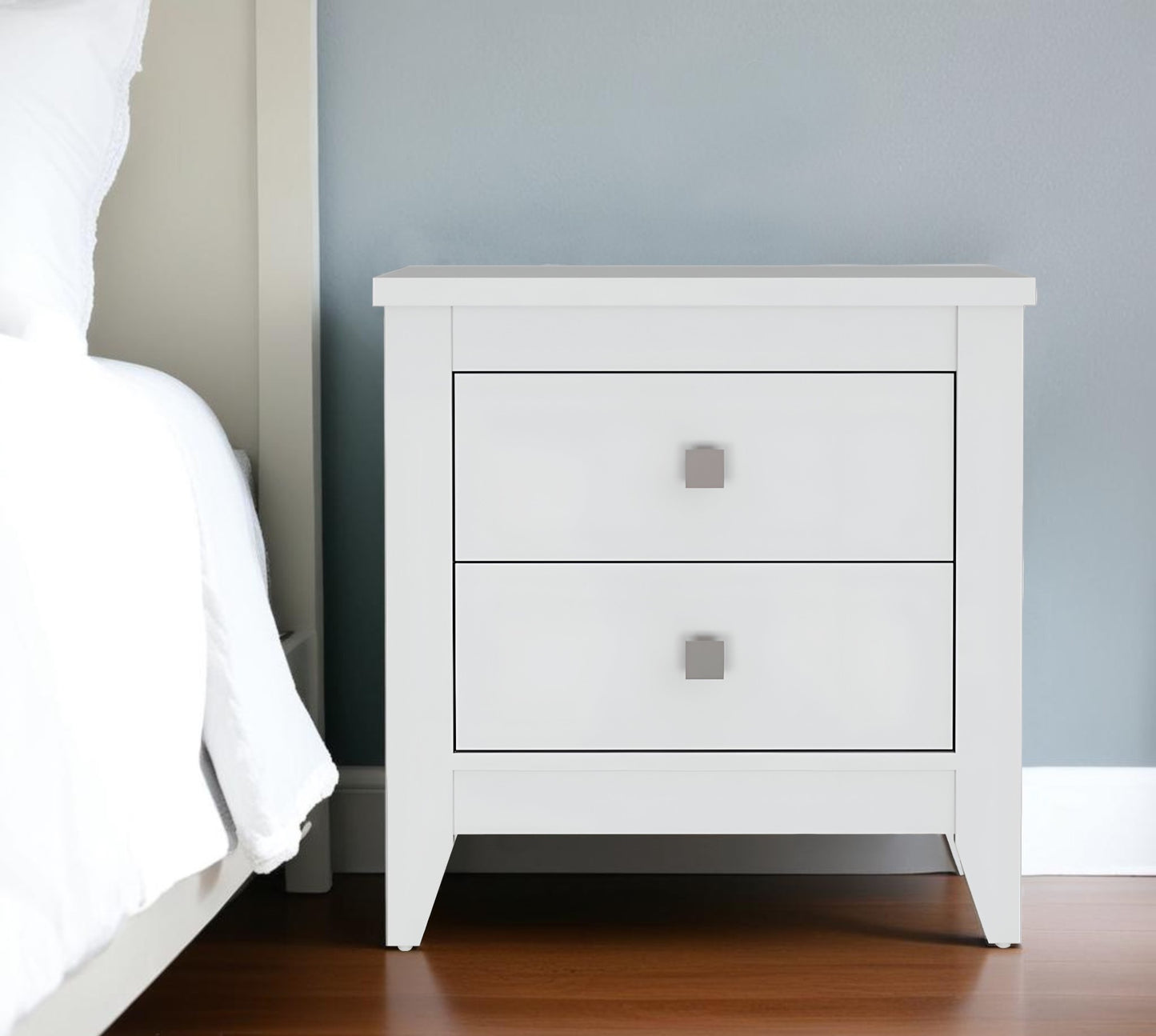 24" White Two Drawer Faux Wood Nightstand