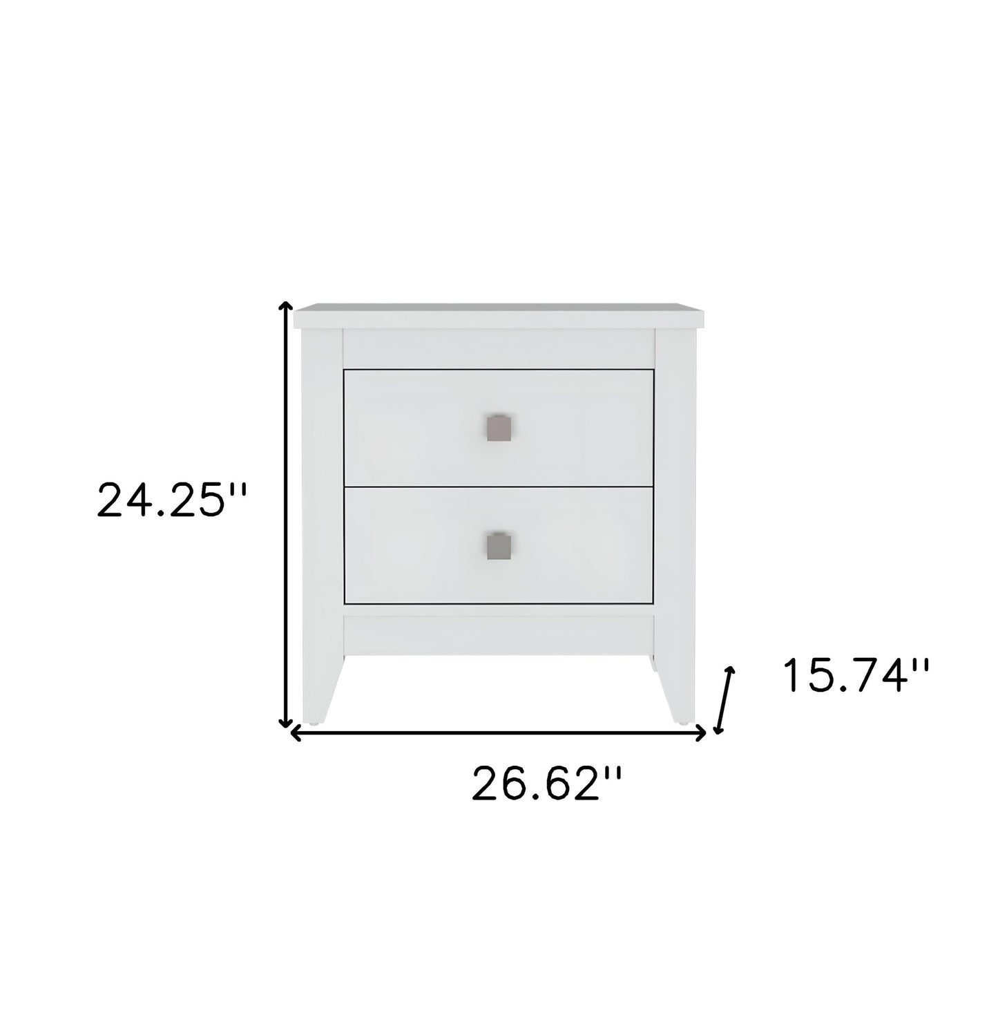 24" White Two Drawer Faux Wood Nightstand