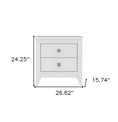 24" White Wood Two Drawer Nightstand HomeRoots