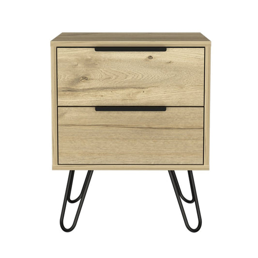 22" Oak Wood Two Drawer Nightstand HomeRoots