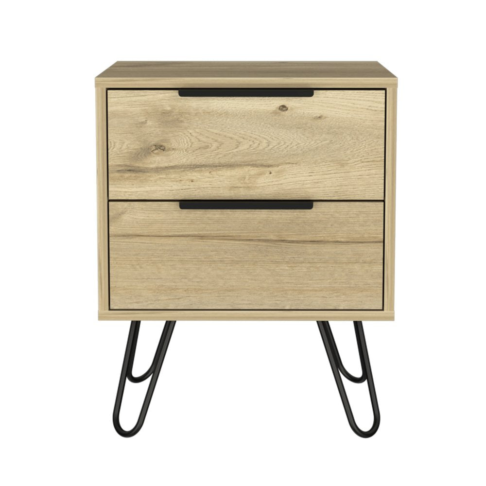 22" Oak Wood Two Drawer Nightstand HomeRoots
