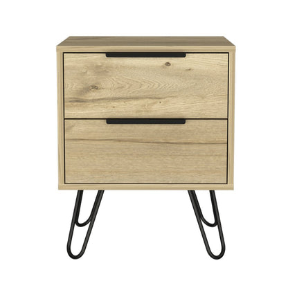 22" Oak Wood Two Drawer Nightstand HomeRoots