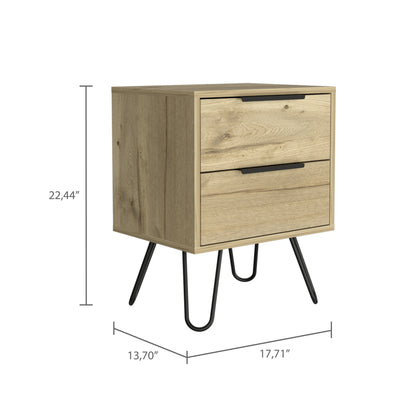 22" Oak Two Drawer Faux Wood Nightstand