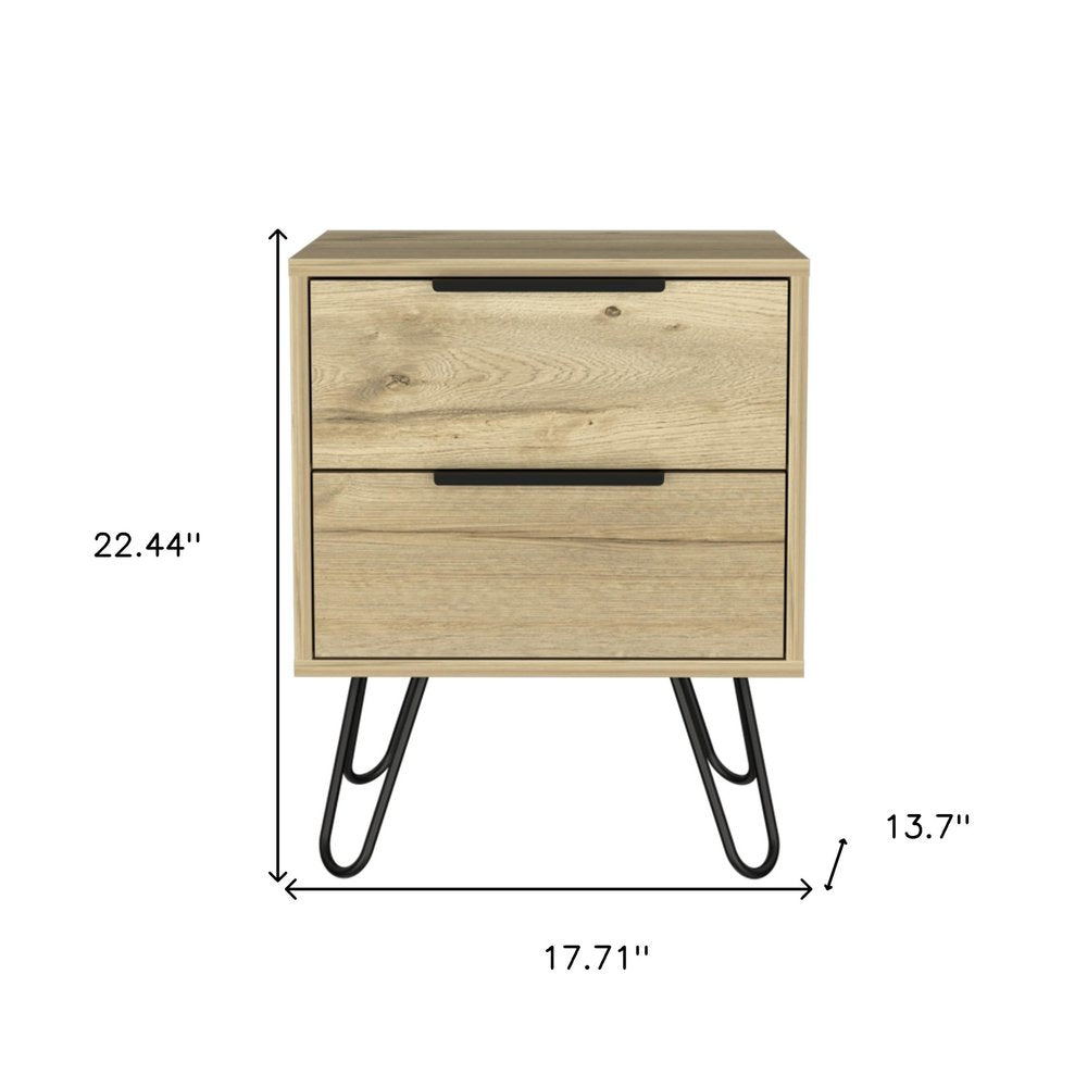 22" Oak Wood Two Drawer Nightstand HomeRoots