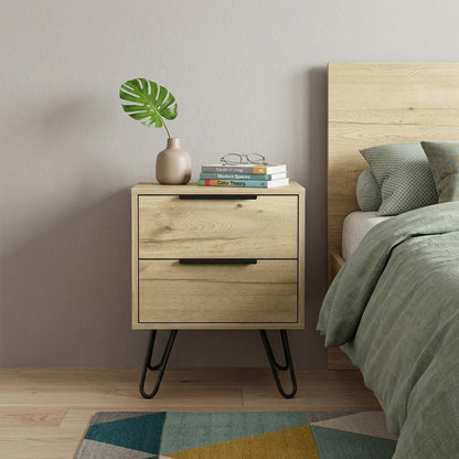 22" Oak Wood Two Drawer Nightstand HomeRoots
