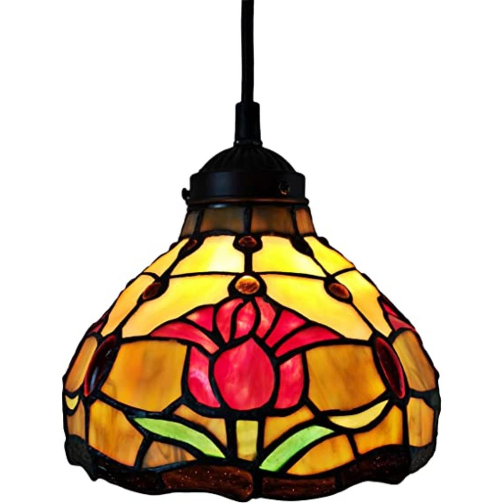 Red And White Unique Statement Glass and Tiffany Glass Dimmable Chandelier With Red And White Shades HomeRoots