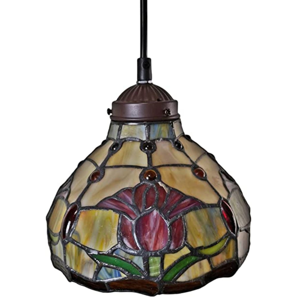 Red And White Unique Statement Glass and Tiffany Glass Dimmable Chandelier With Red And White Shades HomeRoots