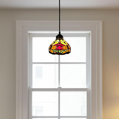 Red And White Unique Statement Glass and Tiffany Glass Dimmable Chandelier With Red And White Shades HomeRoots