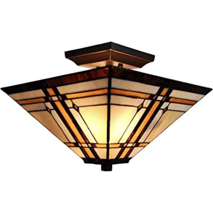Brown and Amber Tiffany Style Mission Semi Flush Dimmable Ceiling Light HomeRoots