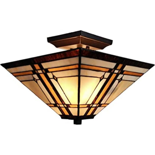 Brown and Amber Tiffany Style Mission Semi Flush Dimmable Ceiling Light HomeRoots