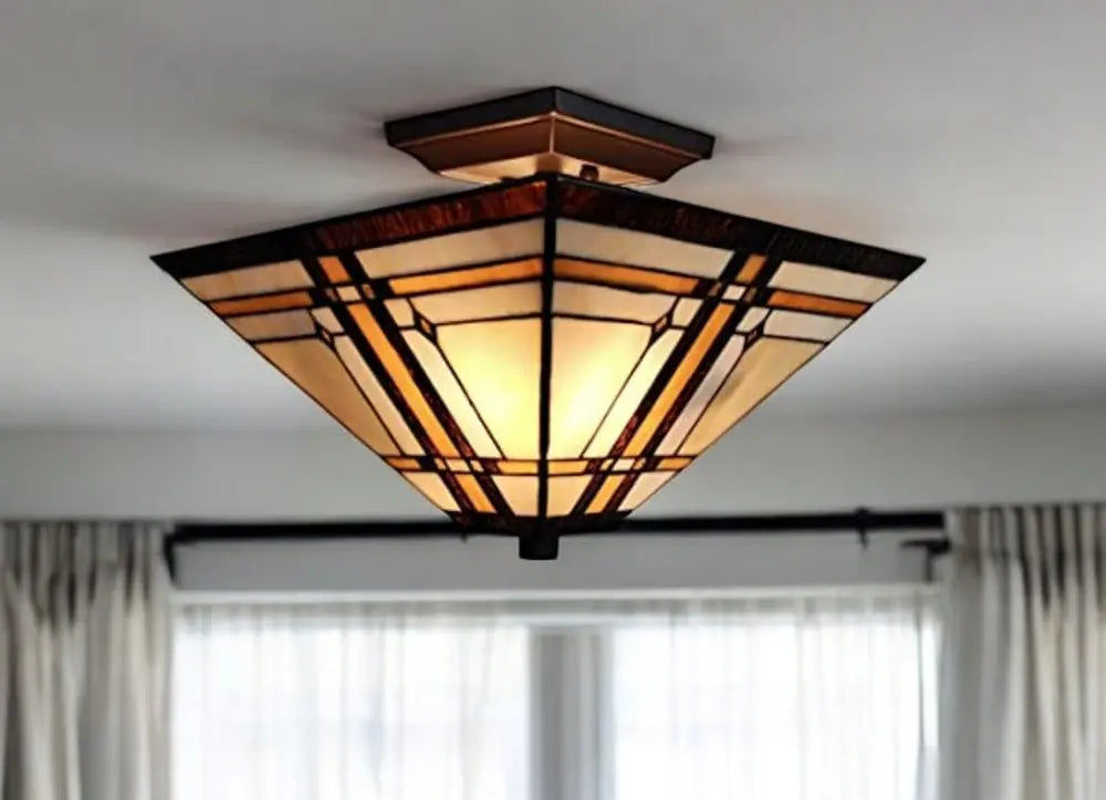 Brown and Amber Tiffany Style Mission Semi Flush Dimmable Ceiling Light HomeRoots