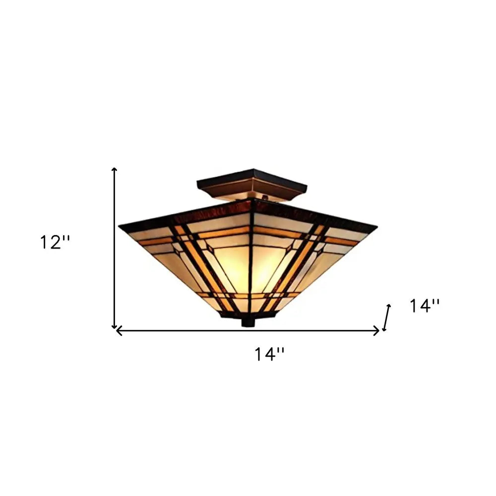 Brown and Amber Tiffany Style Mission Semi Flush Dimmable Ceiling Light HomeRoots