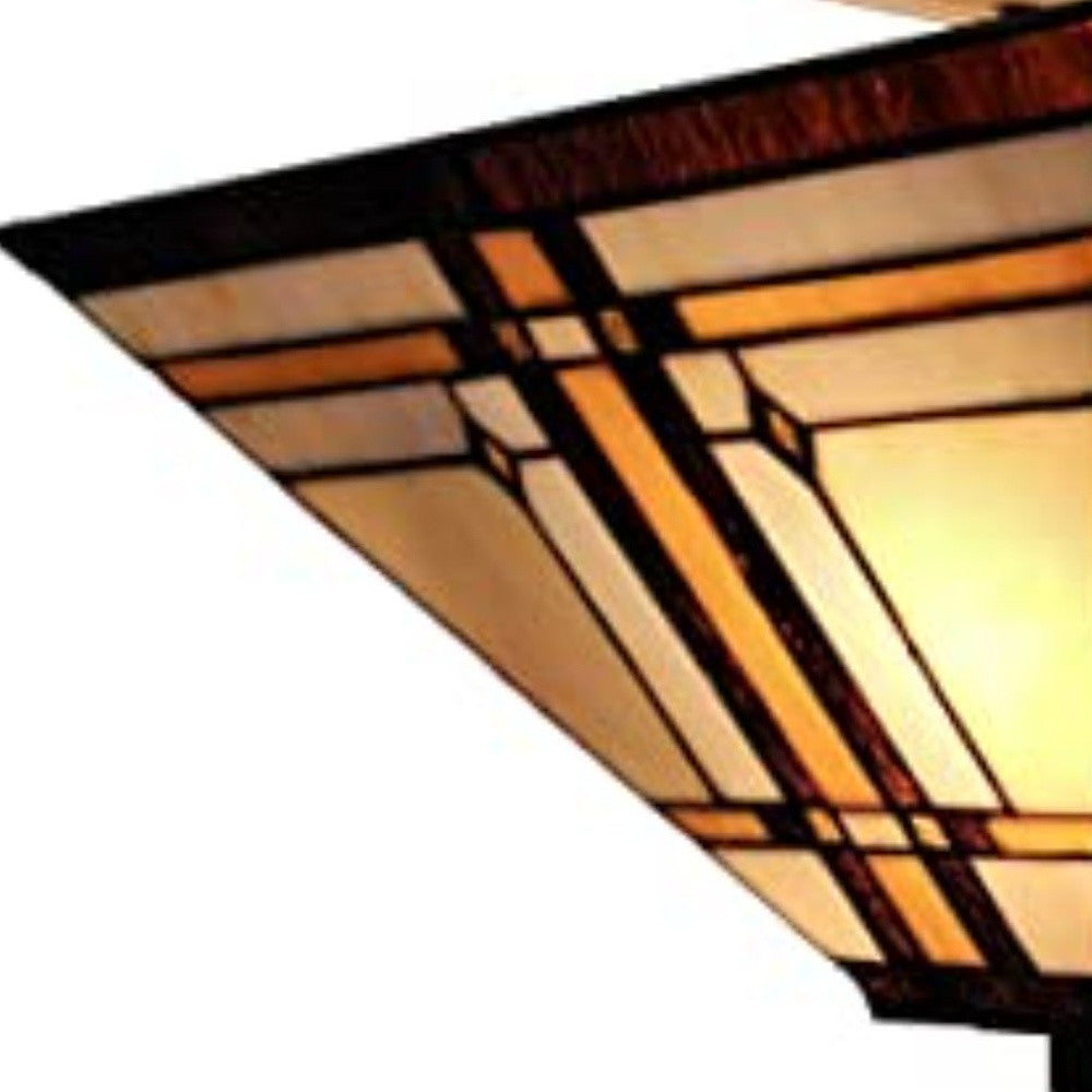 Brown and Amber Tiffany Style Mission Semi Flush Dimmable Ceiling Light