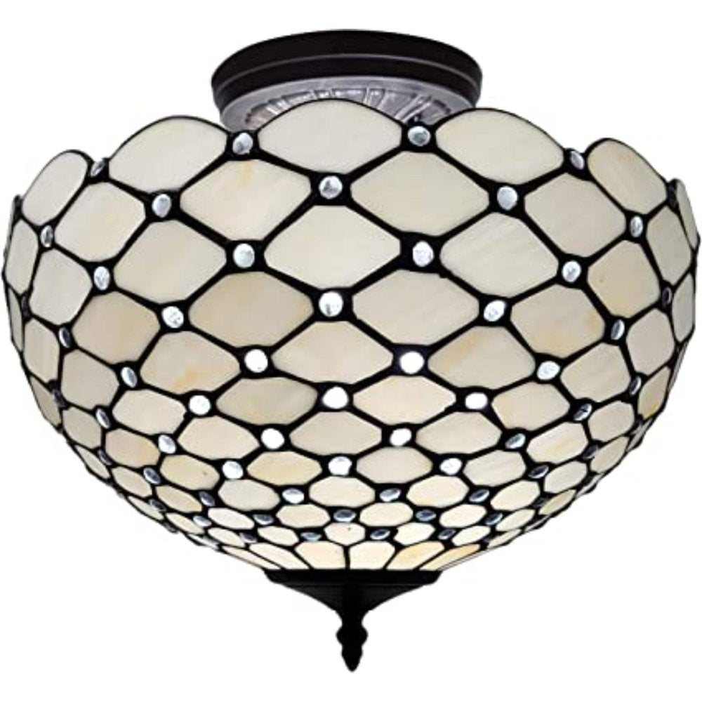 Black and White Tiffany Style Two Light Semi Flush Ceiling Lamp HomeRoots