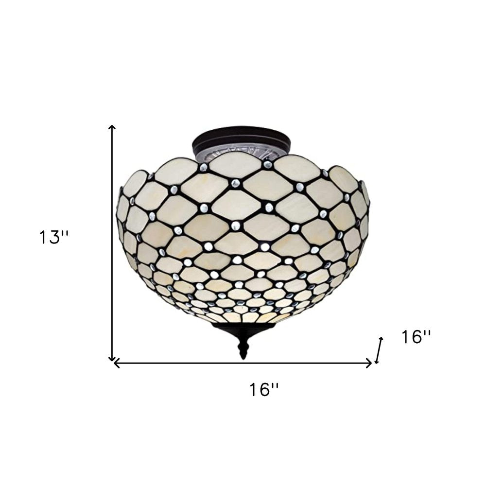 Black and White Tiffany Style Two Light Semi Flush Ceiling Lamp — view 2