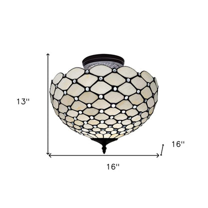 Black and White Tiffany Style Two Light Semi Flush Ceiling Lamp HomeRoots