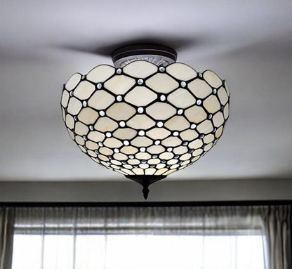 Black and White Tiffany Style Two Light Semi Flush Ceiling Lamp