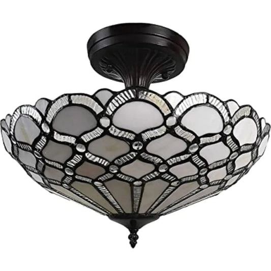 Black and Gray Two Light Tiffany Style Semi Flush Dimmable Ceiling LIght HomeRoots