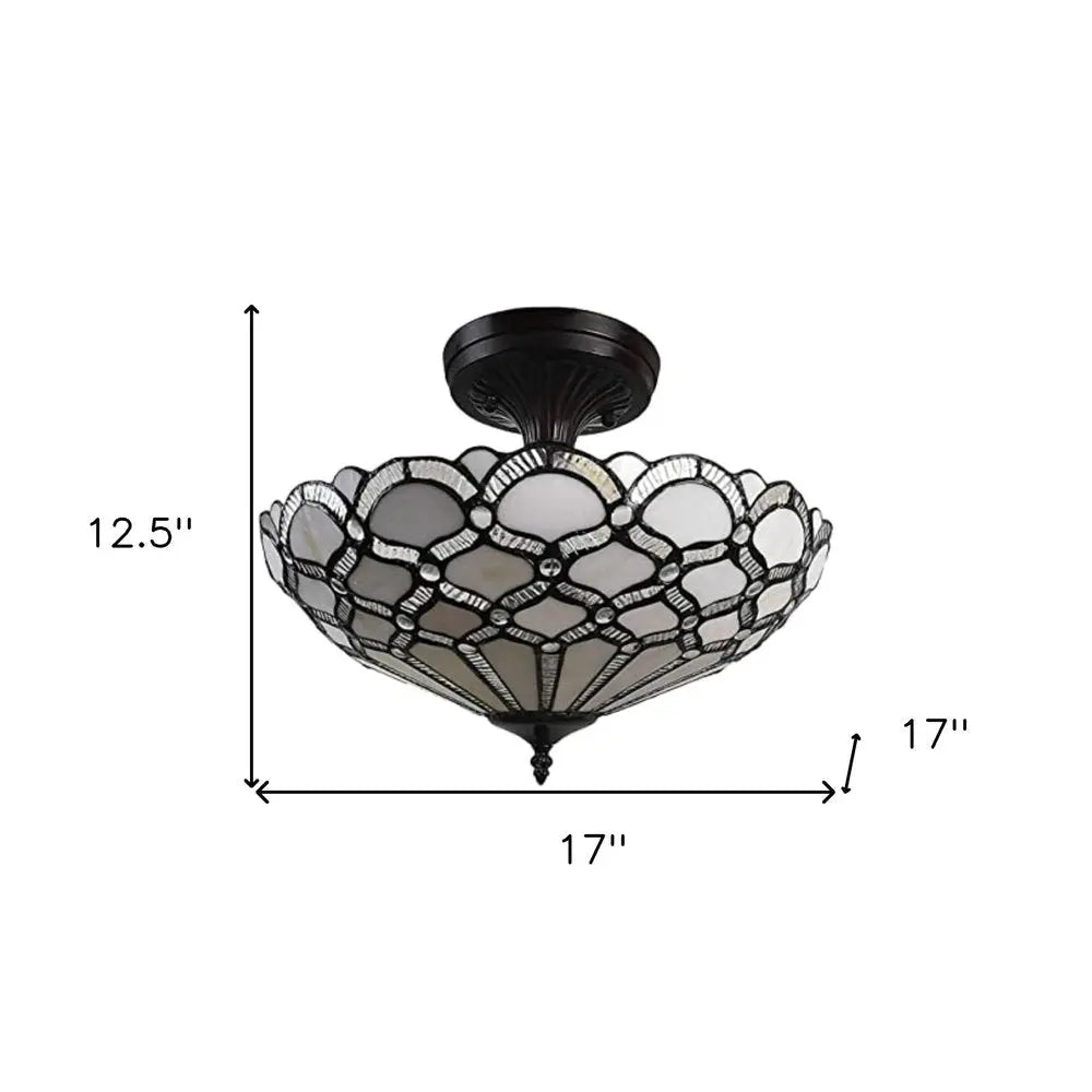 Black and Gray Two Light Tiffany Style Semi Flush Dimmable Ceiling LIght HomeRoots