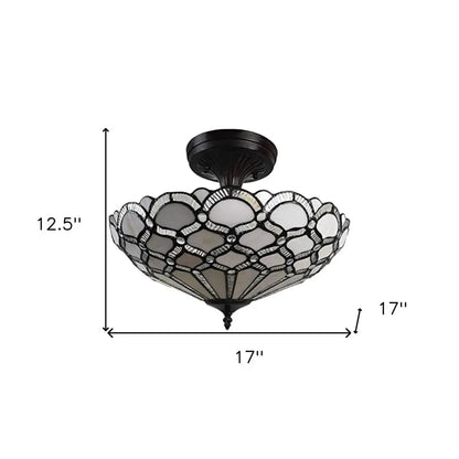 Black and Gray Two Light Tiffany Style Semi Flush Dimmable Ceiling LIght HomeRoots