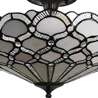 Black and Gray Two Light Tiffany Style Semi Flush Dimmable Ceiling LIght HomeRoots