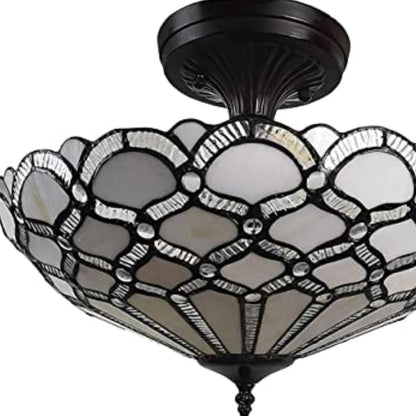 Black and Gray Two Light Tiffany Style Semi Flush Dimmable Ceiling LIght