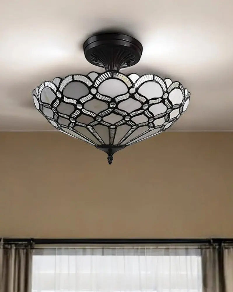 Black and Gray Two Light Tiffany Style Semi Flush Dimmable Ceiling LIght HomeRoots