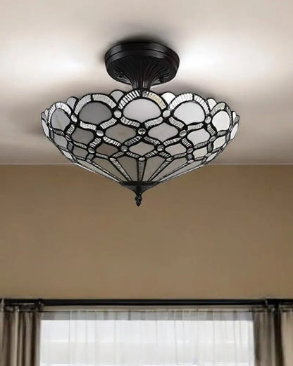 Black and Gray Two Light Tiffany Style Semi Flush Dimmable Ceiling LIght HomeRoots