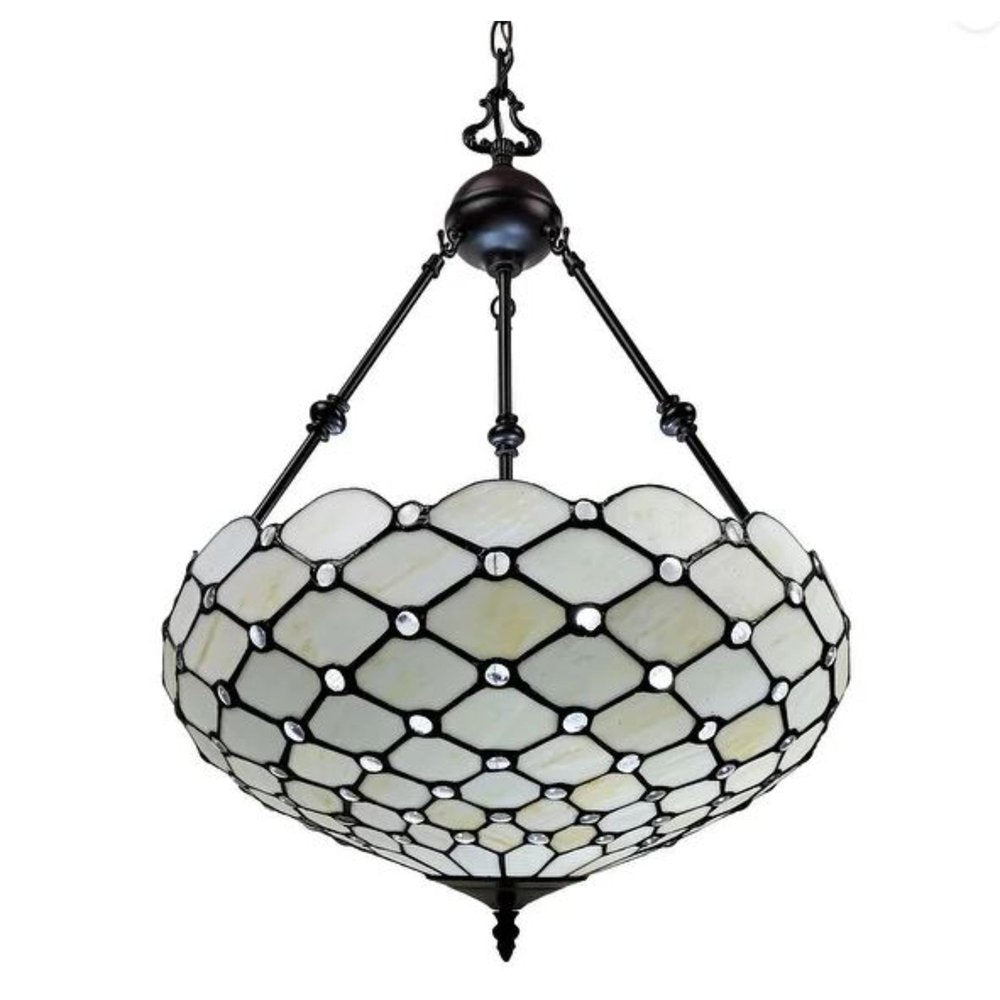 Black And White Unique Statement Three Light Glass Dimmable Chandelier With Black And White Shades — view 1