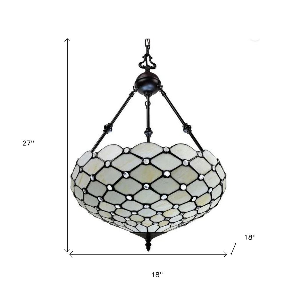 Black And White Unique Statement Three Light Glass Dimmable Chandelier With Black And White Shades — view 2