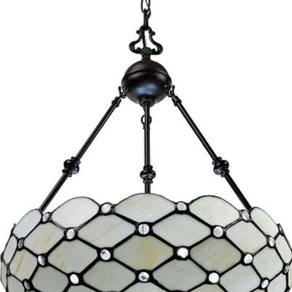 Black And White Unique Statement Three Light Glass Dimmable Chandelier With Black And White Shades — view 4