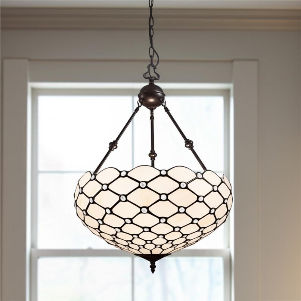 Black And White Unique Statement Three Light Glass Dimmable Chandelier With Black And White Shades — view 5