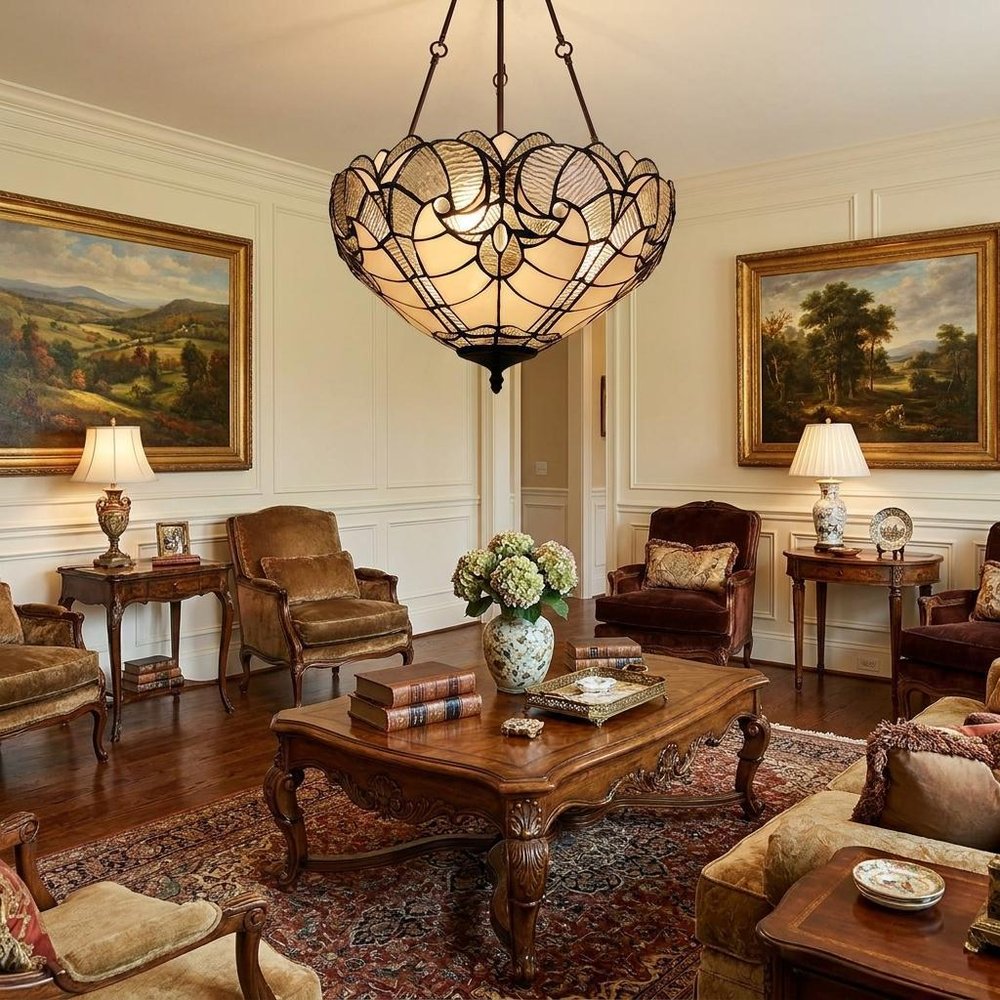 Yellow and Brown Two Light Tiffany Style Semi Flush Dimmable Ceiling Light HomeRoots