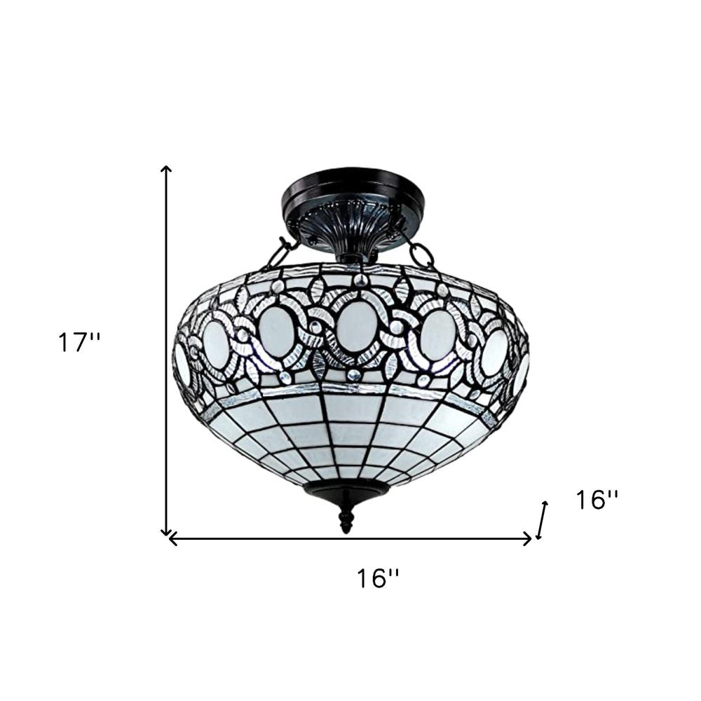 Blue and Black Tiffany Style Two Light Glass Dimmable Semi Flush Ceiling Light — view 3