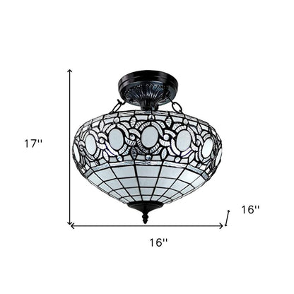 Blue and Black Tiffany Style Two Light Glass Dimmable Semi Flush Ceiling Light HomeRoots