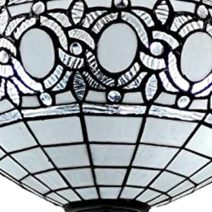 Blue and Black Tiffany Style Two Light Glass Dimmable Semi Flush Ceiling Light HomeRoots