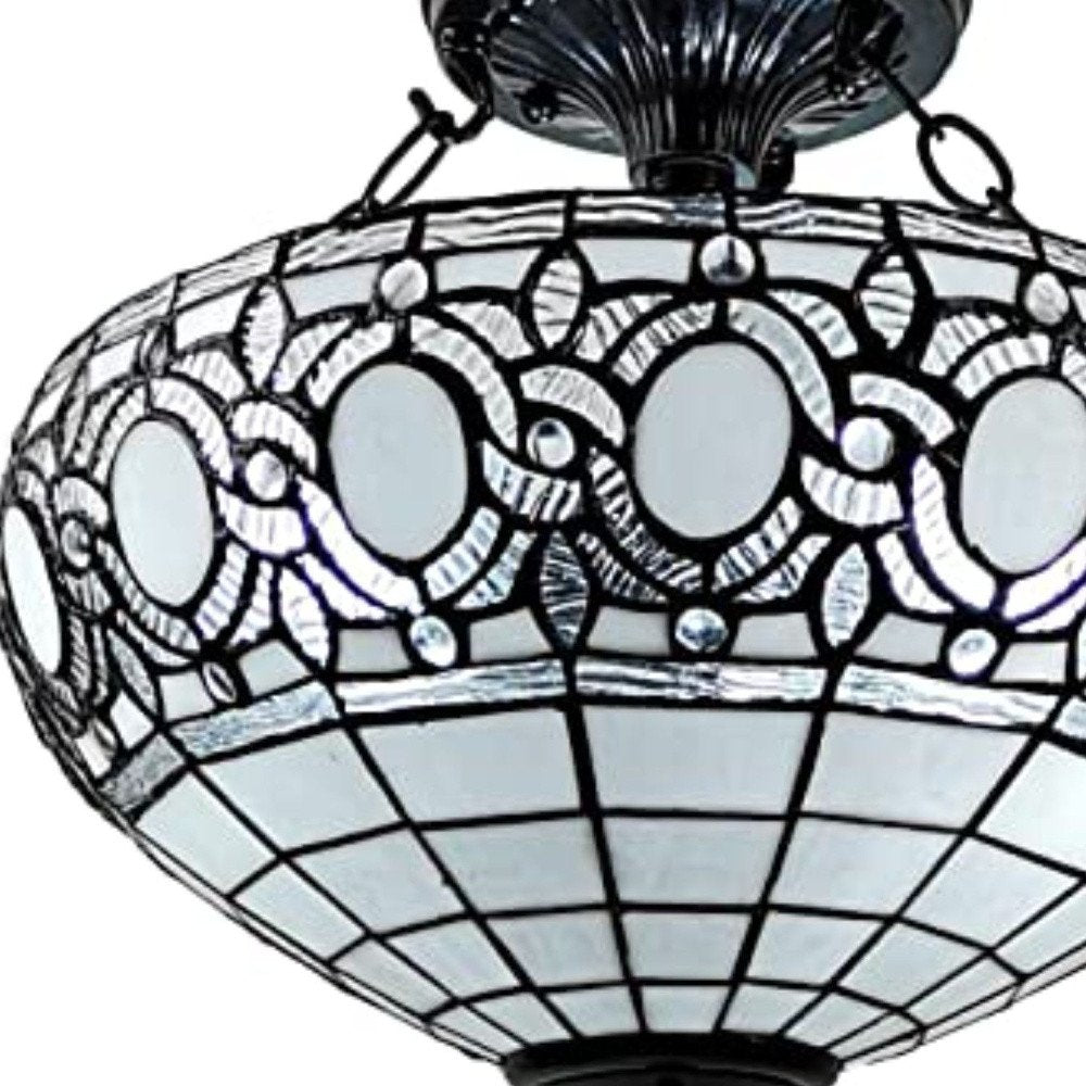 Blue and Black Tiffany Style Two Light Glass Dimmable Semi Flush Ceiling Light — view 5