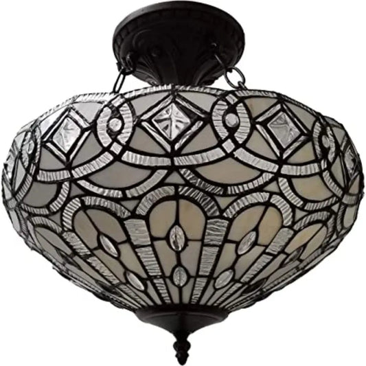 Black and Gray Tiffany Style Two Light Glass Dimmable Semi Flush Ceiling Light HomeRoots