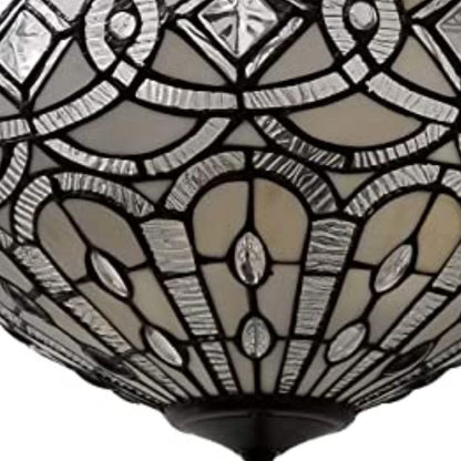 Black and Gray Tiffany Style Two Light Glass Dimmable Semi Flush Ceiling Light